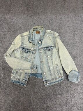 American Eagle light wash distressed denim jacket